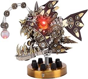 Metalkitor 3D Metal Puzzles for Adults, Anglerfish Model Kit - Steampunk DIY Ornament - Assembly Jigsaw Crafts Brain Teaser - Perfect Room Decor and Gift Choice(700+PCS, with Base)