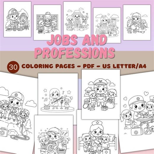 Jobs and Professions Coloring Pages for Kids, Community Helpers Printable Coloring Book PDF, Career Coloring Sheets 30 Pages US Letter A4 - Etsy