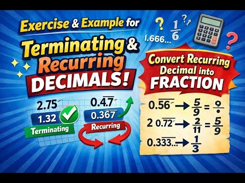 Example & Exercise for Terminating and Recurring Decimals | Converting Recurring Decimal to Fraction