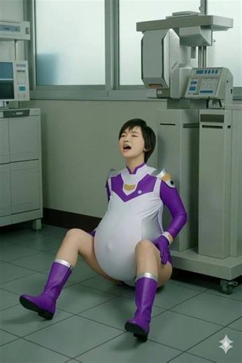Violet Sentai Girl has Belly Expansion and ready to burst