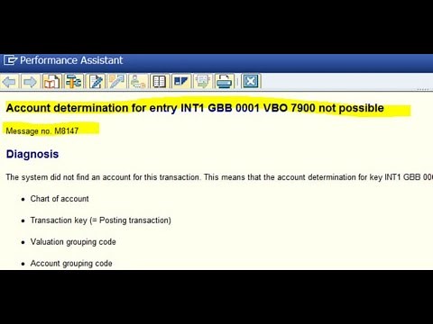 SAP Error-Account determination for entry INT1 GBB 0001 VBO 7900 not possible. Error code-M8147
