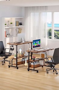 Armocity Rolling Standing Desk with Power Outlets, 32" Manual Height Adjustable Mobile Computer Desk with Wheels, Small Portable Sit Stand Laptop Couch Table for Bed & Sofa Home Office, Whtie