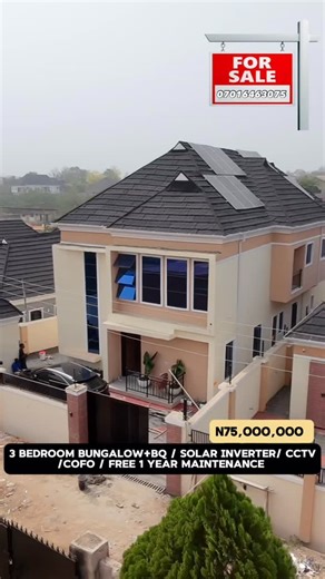 🏡 Newly Built & Well-Designed 3-Bedroom Bungalow BQ Equipped with Solar Power, CCTV & Certificate of Occupancy (C of O), offering comfort, security, and peace of mind. ⸻ ✨ PROPERTY FEATURES: ✅ Tastefully Finished with Attention to Detail ✅ 1 Year FREE Maintenance ✅ 1KVA Solar Power Supply ✅ Fully Fitted Modern Kitchen ✅ Dedicated Dining Area ✅ Water Treatment System ✅ Microwave, Oven & Extractor Installed ✅ Water Heater ✅ Elegant Lightings ✅ Beautifully Crafted Fitted Wardrobes ✅ Luxury Sanitar