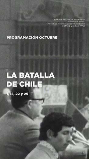 La batalla de Chile 🎬 Los domingos de octubre, te esperamos con la versión restaurada de las 3 películas que forman “La batalla de Chile”, reconocida obra d ePatricio Guzmán con fotografía de Jorge Müller. 🗓️ 15, 22 y 29 de octubre 15:00 horas | Parte I: la insurrección de la burguesía 17:00 horas | Parte II: el golpe de estado 19:00 horas | Parte III: el poder popular 📌 Sala de cine | Nivel -2 🎟️ Tickets aquí: https://bit.ly/45gMCwg Entrada general: $2500 Amigos de CCLM: 50% de descuento Bo