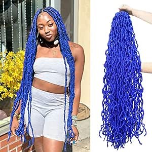 Blue Faux Soft Locs 36 Inch 2 Pack Dark Navy Royal Blue Locs Crochet Hair Whole Strand No Extended Pre-looped Long Locs Synthetic Crochet Braids Hair Extensions For Black Women (36inch, 2packs, blue)