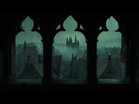 Harry Potter Winter Window View 4K ❄️ Hogwarts Rain Ambience & Rainstorm Sounds for Study & Sleep
