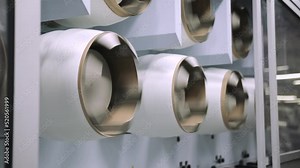 fiberglass production. the plant produces fiberglass thread. which is wound on a conveyor on a large coil. the process of winding fiberglass filament onto a spool.