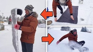 No sled? No problem! ❄🛷🥶 When it feels like -40, the towel toboggan does the trick. #ShareYourWeather #ABwx #YYC | The Weather Network