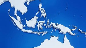 3d map of Indonesia with national flag,zooming in and zooming out from world map