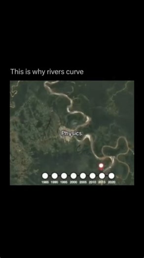 GET WISER NOW ⚡ | Science • History • Nature Facts 🌍 on Instagram: "Ever wonder why rivers don't flow in a straight line? It's all thanks to the meandering process! As a river flows, the water moves slightly faster on the outer edge of a bend, causing erosion. This carves away the bank and deepens the curve. At the same time, slower-moving water on the inner bend deposits sediment, creating a point bar. Over time, this continuous process of erosion and deposition makes the bends in the river mo