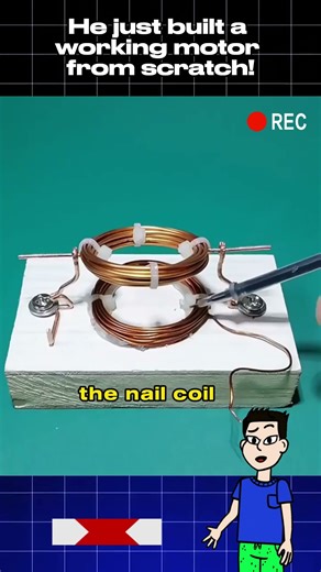 He just built a working motor from scratch! #DIYHack #Electronics #ScienceExperiment #MotorDIY