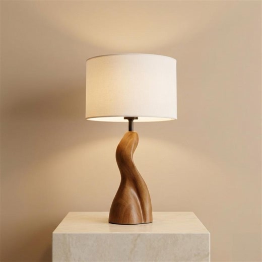 Modernist Sculptural Table Lamp - Minimalist Fluid Curve Wood Light, Artistic Organic Bedside Lamp, Unique Hand-carved Living Room Lighting - Etsy