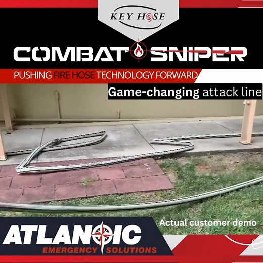 "Kink resistance?" (yes, wait for it) The double jacketed Combat Sniper attack line from Key Hose is a game changer. At a true 1.78" diameter and engineered for low pressure nozzle applications, the innovative design offers precise handling during the push for tight controlled water mapping. Connect with your Equipment Regional Account Manager to schedule a demo. | Atlantic Emergency Solutions