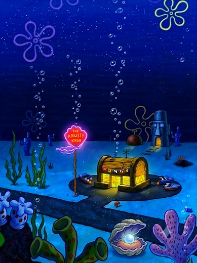 Just another quiet night in Bikini Bottom 🌊💙, tutorial download👉@Live Wallpaper #spongebob #cartoon #bikinibottom #minggupagi #wallpaper