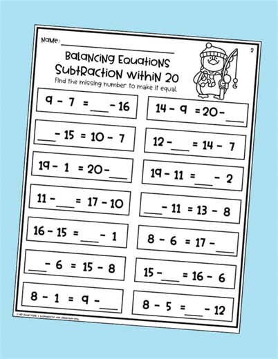 Penguin Balancing Equations Addition Within 20 No Prep Winter Math Worksheets