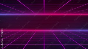 4K futuristic synthwave 80s style retro background video. Sci-fi seamless looping animation with the two grid on top and the bottom.