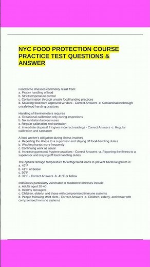 Nyc Food Protection Course Practice Test Questions En Answer