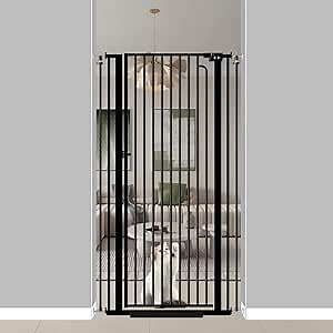 57" Extra Tall Pet Gate for Cats Dogs-43.4"-48" Extra Wide Cat Gate for Doorways and Stairs-1.37" Ultra Narrow Spacing Pressure Mounted Dog Gate with One-Handed Operation(43.4"-48")