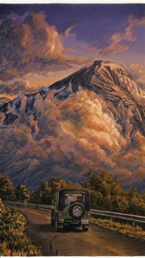 Serene Mountain Drive – Atmospheric Pencil Sketch Animation | Golden Hour Vibes