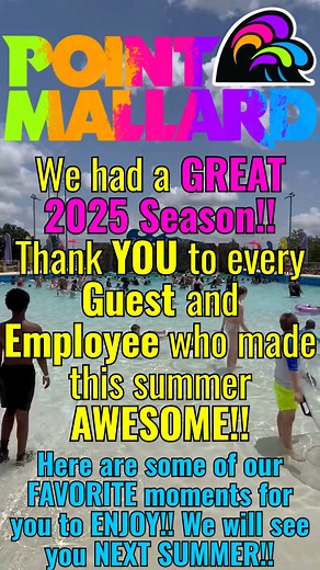 We are SO THANKFUL for an AMAZING summer!! Thank you to EVERY Guest and Employee who made this summer ONE of a KIND!! As a little extra Thank You, we have clipped together some of OUR FAVORITE moments!! ENJOY and SEE YOU next SUMMER!! ☀🥳 #FamilyFun #decatur #pointmallard #pointmallardwaterpark | Point Mallard Park