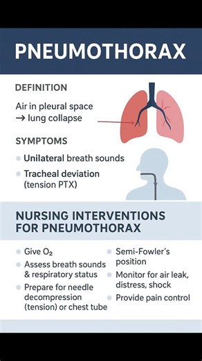 NCLEX PREP | “Pneumothorax Made Simple: Rapid Signs & Nursing Interventions” Detailed Description A clear, high-impact overview of pneumothorax for... | Instagram