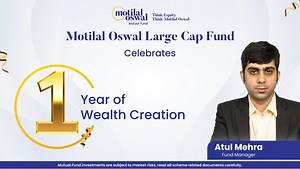 Motilal Oswal Large Cap Fund completes its 1-year anniversary! 🎉 Watch as Atul Mehra, Fund Manager at MOAMC, shares insights on the fund’s journey, portfolio construct, and its consistent performance. With significant skin in the game, we remain committed to long-term wealth creation. Invest now: https://tinyurl.com/wyw7cxch Stay invested. Stay ahead. 🚀 #MutualFunds #MotilalOswalAMC #LargeCapFund #Investing | Motilal Oswal Asset Management Company Ltd.