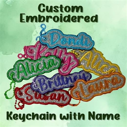 Custom Embroidered Keychain With Name - Etsy