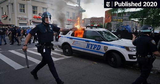 Symbol of N.Y.C. Unrest: A Burning Police Car (Published 2020)