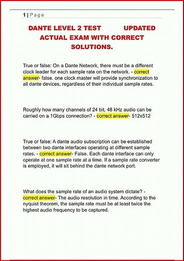 Dante Level 2 Test Updated Actual Exam With Correct Solution video