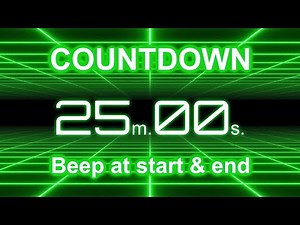25-Minute Countdown Timer | Start/End Beeps | Neon Green Grid | 4K