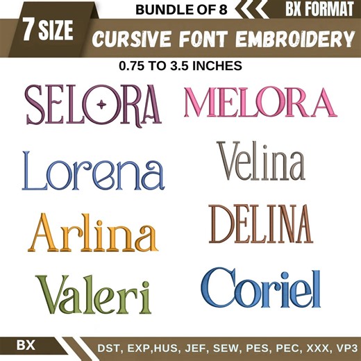 BX Machine Embroidery Font, Monogram Script Alphabet, Satin Stitch Font, PES, DST, Boho Signature Vintage Font, 6 Sizes, Instant Download - Etsy