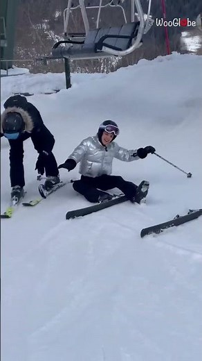 Ski Lift Fail: New Skiers' Hilarious First Fall Adventure || WooGlobe