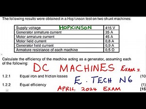 Electrotechnics N6 DC Machines Exam 4 April 2024 - Hopkinson's back to back Test