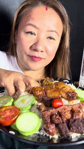 Fry Pan Pork Sekuwa , Juicy belly Of Pork Meat and Rice || Rubi Rai Mukbang