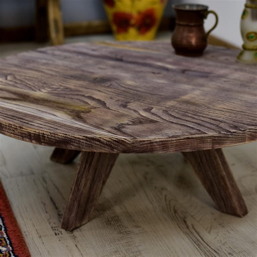 Handmade Rustic Reclaimed Solid Round Coffee Table – Natural Edged Wood, Farmhouse Style - Etsy