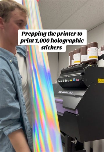 Prepping the printer to print 1,000 holographic stickers #customstickers #premiumstickers #stickerbusiness #stickers #canada🇨🇦