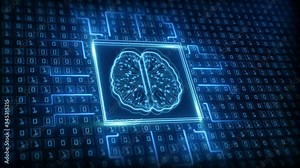 Artificial intelligence (AI) brain icon, big data flow analysis, deep learning modern technologies concepts. Super fast technology network connection. Future technology digital background. Stock Video