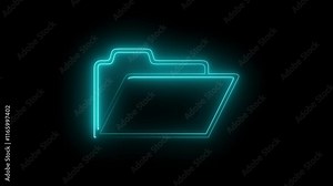 Glowing neon file folder sign. neon files and folders icon. neon Folder icon isolated on black background.