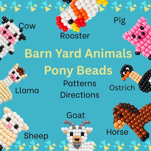 Pony Bead Patterns Farm Animals: Cow, Pig, Chicken, Rooster, Horse, Ostrich, Llama, Sheep, Goat and Duck - Etsy