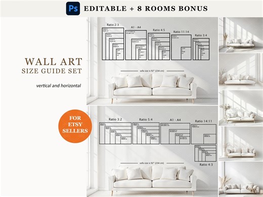 Editable Etsy Shop Size Guide: Wall Art Display Mockup (JPG/PSD Digital Download) - Etsy