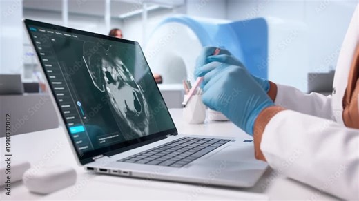 Surgeon Using Computer To Analyze X-ray Images