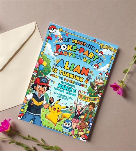 Pokemon Birthday Invitation Template, Pikachu Party Invite, Kids Anime Birthday Card, Editable Canva Invite, Printable Digital Download - Etsy