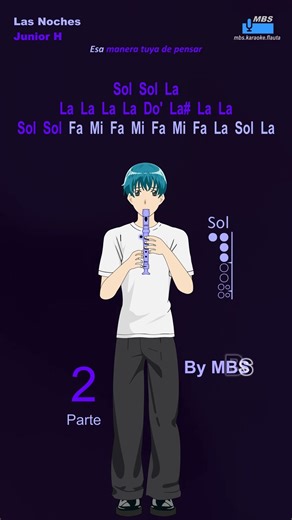 Las Noches #shorts Parte 2 Junior H Flauta Dulce Cover By MBS Tutorial Animado Con Notas Tipo Kar