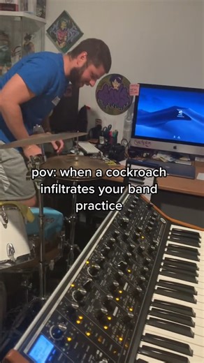 when your keyboardist is terrified of roaches #musician #musicianlife #bandpractice #cockroach #guitartok #keyboardist #drummer #scared #fypシ #fblifestyle | Gabeflow