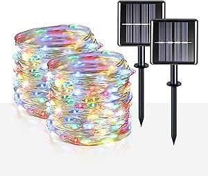 suddus 2 Pack 33ft Solar Fairy String Lights Small, 100 Led Multicolor Solar Fairy Lights Outdoor, Solar Christmas Lights Copper Wire for Trees Garden Patio
