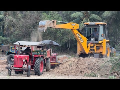 JCB 3DX loading Soil in 2 tractors New Home basement work | Mahindra 415 and 575 tractors