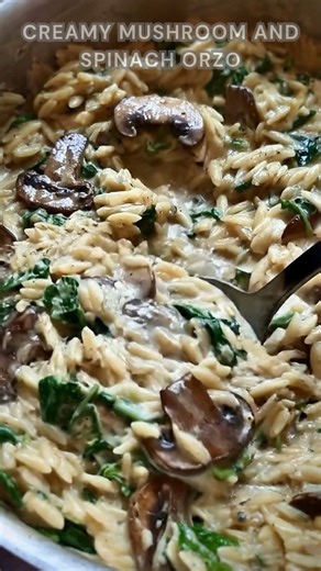 Mushrooms sautéed golden. Sprinkle salt, pepper, Italian herbs. Simmer orzo in broth with cream and milk for a silky base. Cook until tender and finish with Parmesan and butter. Creamy, cozy, and loaded with savory mushroom goodness. Ingredients ➤ 2 tbsp olive oil, divided ➤ 1 lb baby bella mushrooms, sliced ➤ Salt & pepper, to taste ➤ 2 tbsp salted butter, divided ➤ 1 medium onion, finely diced ➤ 3 cloves garlic, minced ➤ 2 cups uncooked orzo ➤ 3¾ cups low-sodium chicken broth, room temp ➤ ½ cu