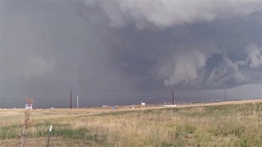 Storm with lightning and tornado warning over Cheyenne, Wyoming