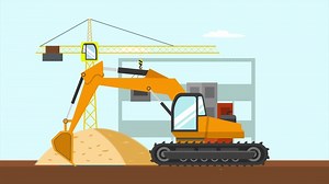 Animated of goal heavy equipment construction activities. Construction concept. Full length animated illustrations. High quality 4k footage