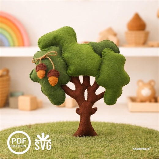 Felt Tree Pattern PDF SVG – 3D Felt Tree Plush – Woodland Felt Toy Sewing Pattern – Oak Tree With Acorn Detail – Easy – Instant Download - Etsy